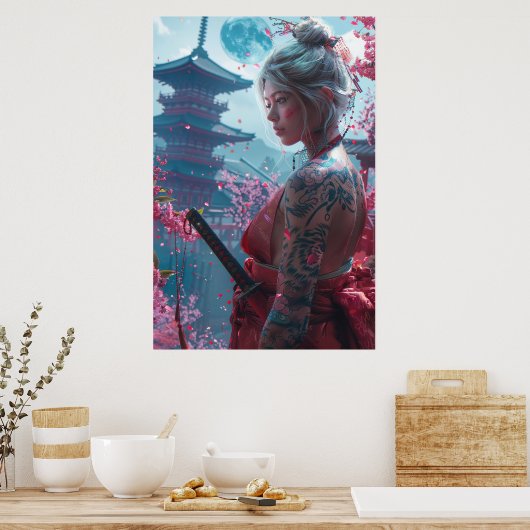 Samurai woman warrior with katana — Japanese cultu Poster (Keuken)