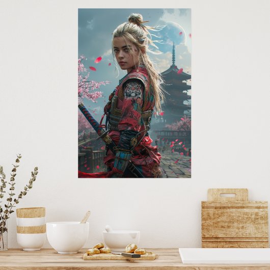 Samurai woman warrior with katana — Japanese cultu Poster (Keuken)