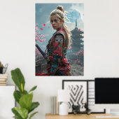 Samurai woman warrior with katana — Japanese cultu Poster (Thuiskantoor)