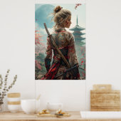 Samurai woman warrior with katana — Japanese cultu Poster (Keuken)