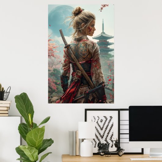 Samurai woman warrior with katana — Japanese cultu Poster (Thuiskantoor)