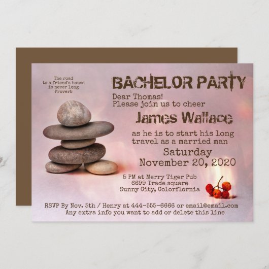 Samurai Zen Stones Bachelor Party aanpasbaar Kaart (Voorkant / Achterkant)