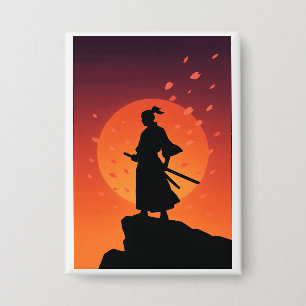 Samurai Zonsondergang Knop Minimalistische Japanse Button