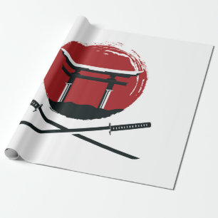 Samurai-zwaardpictogram met Torii gate cartoon vin Cadeaupapier