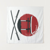 Samurai-zwaardpictogram met Torii gate cartoon vin Wandkleed (Voorkant (horizontaal))