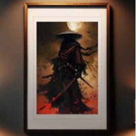 Samurai's Eclipse - Enigmatische Warrior Art Print Foto Afdruk