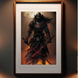 Samurai's Eclipse - Enigmatische Warrior Art Print Foto Afdruk