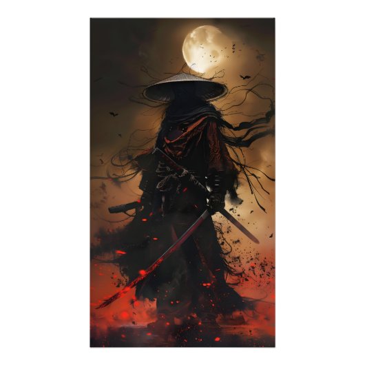 Samurai's Eclipse - Enigmatische Warrior Art Print Foto Afdruk (Voorkant)