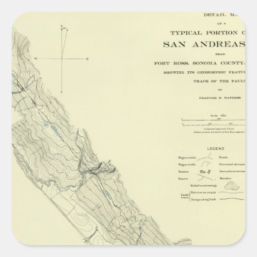 San Andreas Rift bij Fort Ross Vierkante Sticker (Voorkant)