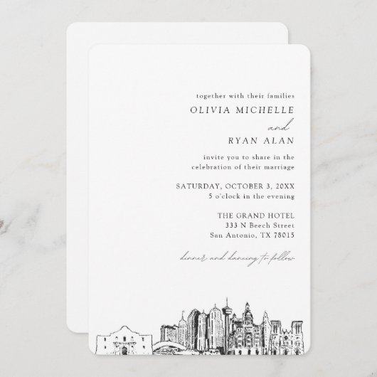 San Antonio bruiloft elegante skyline uitnodiging (Voorkant / Achterkant)