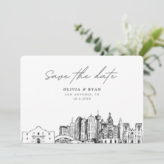 San Antonio Bruiloft Modern Save the Date Kaart (Staand voorkant)