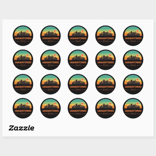  San Antonio City Skyline Retro Sunset Ronde Sticker (Vel)