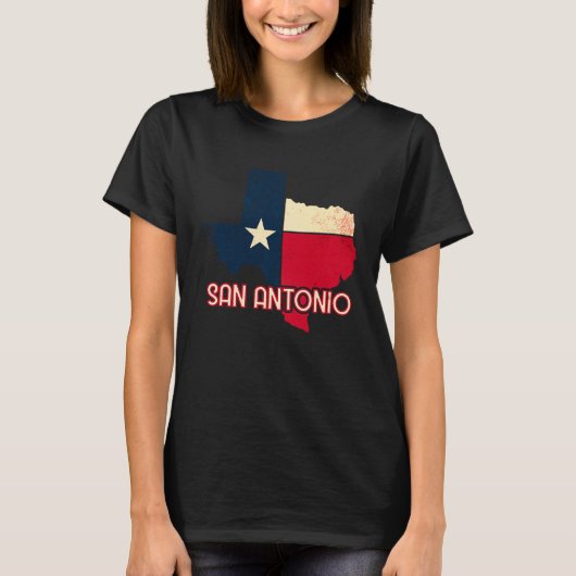 San Antonio City Texas Texan Flag Map T-shirt (Voorkant)