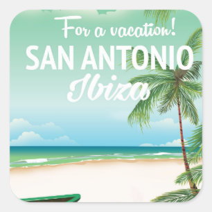 San Antonio Ibiza strand reisposter Vierkante Sticker