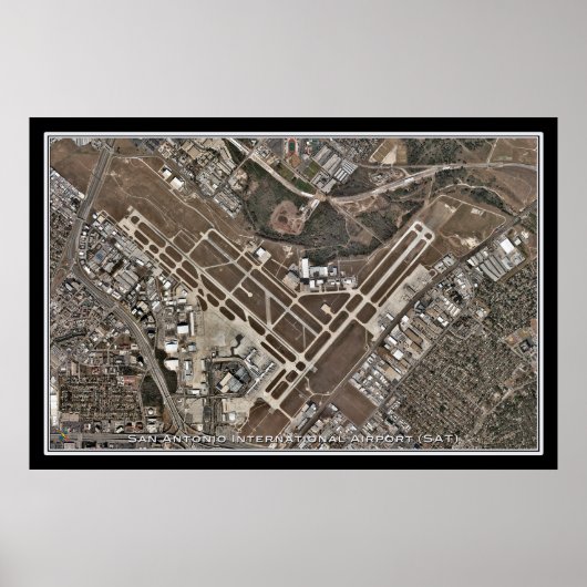 San Antonio Intl Airport Texas Satellite Map Poster (Voorkant)