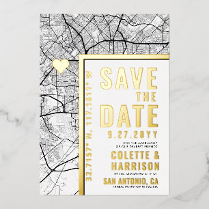 San Antonio Love Locator   Bruiloft Bewaar de datu Folie Uitnodiging