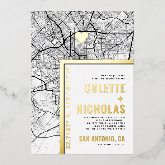 San Antonio Love Locator | Stad thema bruiloft Folie Uitnodiging (Voorkant)