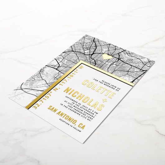 San Antonio Love Locator | Stad thema bruiloft Folie Uitnodiging (Gedraaid)