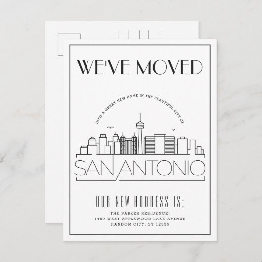 San Antonio Modern Deco | Adres Gewijzigd Aankondigingskaart (Voorkant / Achterkant)