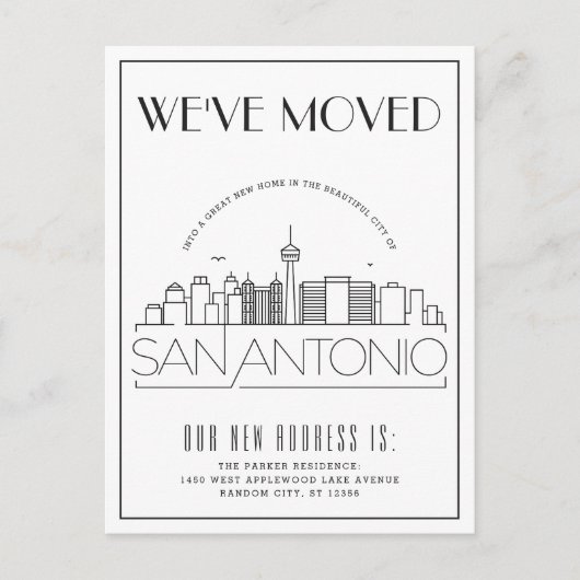 San Antonio Modern Deco | Adres Gewijzigd Aankondigingskaart (Voorkant)