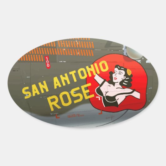 San Antonio Roos B-24 Nose Art ( bruinslag) Ovale Sticker (Voorkant)
