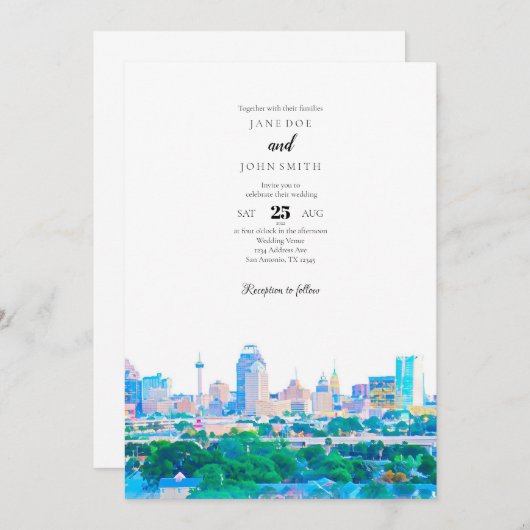 San Antonio Skyline bruiloft uitnodiging (Voorkant / Achterkant)