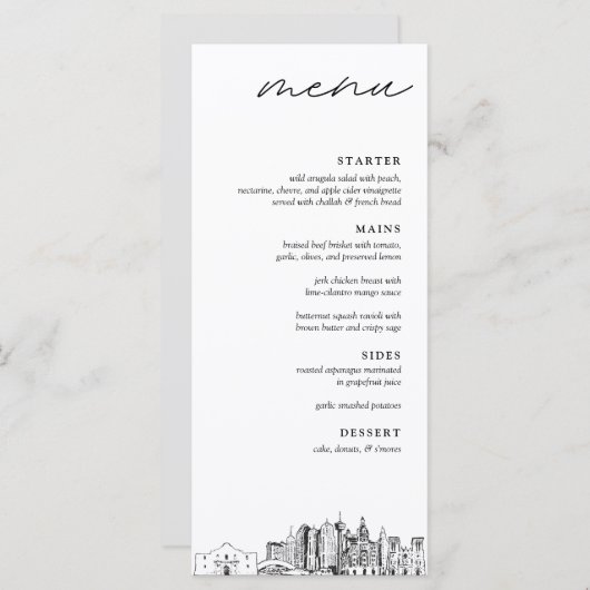 San Antonio Skyline Modern huwelijksdiner Menu (Voorkant / Achterkant)