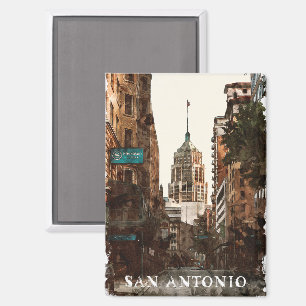 San Antonio Texaanse Vintage City Travel Waterverf Magneet