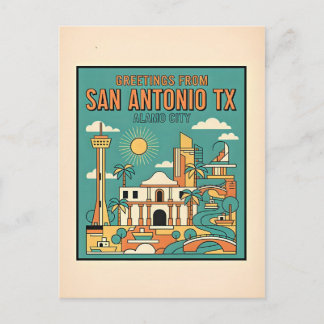 San Antonio Texas Alamo Retro Travel 1930s Briefkaart