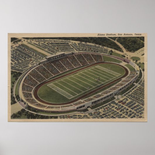 San Antonio, Texas - Alamo Stadium Uitzicht Poster (Voorkant)