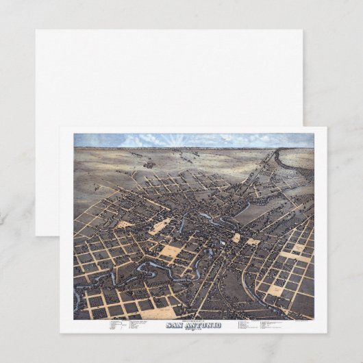 San Antonio, Texas, Antiek luchtstadskaart, 1873 Kaart (Voorkant / Achterkant)