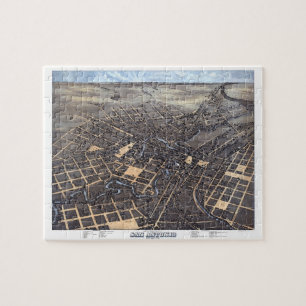 San Antonio, Texas, Antiek luchtstadskaart, 1873 Legpuzzel