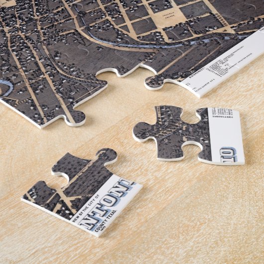 San Antonio, Texas, Antiek luchtstadskaart, 1873 Legpuzzel (Zijkant)