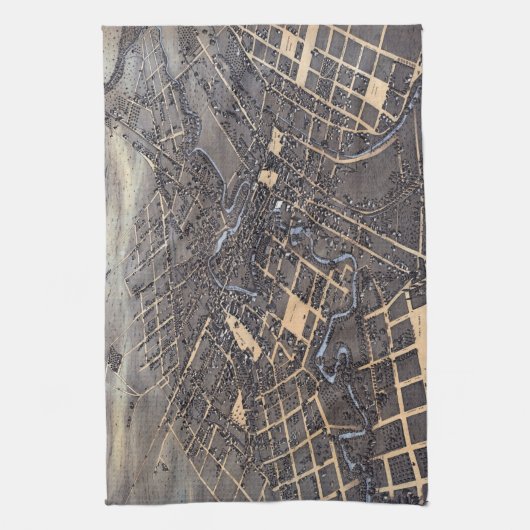 San Antonio, Texas, Antiek luchtstadskaart, 1873 Theedoek (Verticaal)