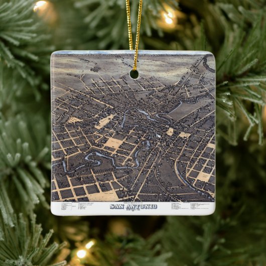 San Antonio, Texas, antieke luchtkaart van de stad Keramisch Ornament (Boom)