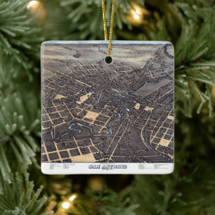 San Antonio, Texas, Antieke luchtstadkaart, 1873 Keramisch Ornament