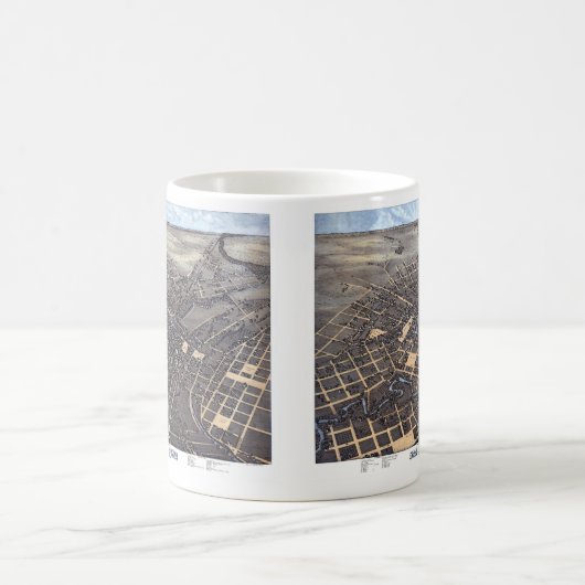 San Antonio, Texas, antieke luchtstadkaart, 1873 Koffiemok (Center)