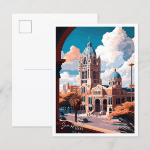 San Antonio Texas Art Vintage Travel Illustratie Briefkaart