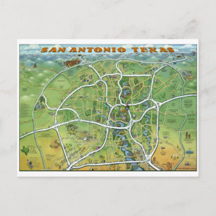 San Antonio Texas Cartoon Map Briefkaart