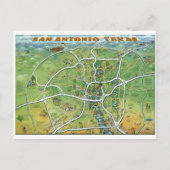 San Antonio Texas Cartoon Map Briefkaart (Voorkant)