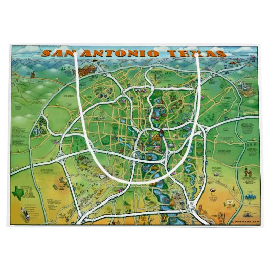 San Antonio Texas Cartoon Map Groot Cadeauzakje (Voorkant)