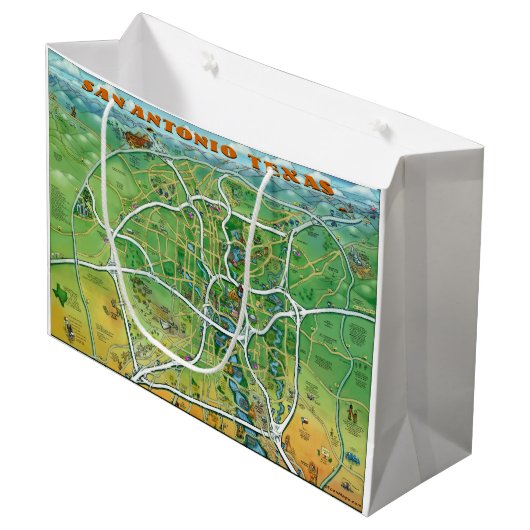 San Antonio Texas Cartoon Map Groot Cadeauzakje (Voorkant Gekanteld)