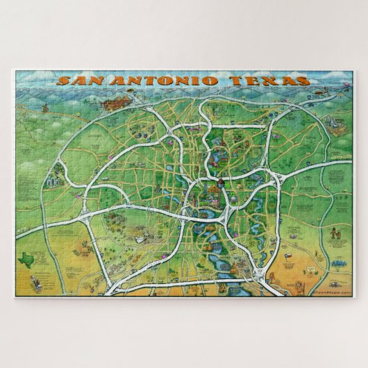 San Antonio Texas Cartoon Map Legpuzzel (Horizontaal)