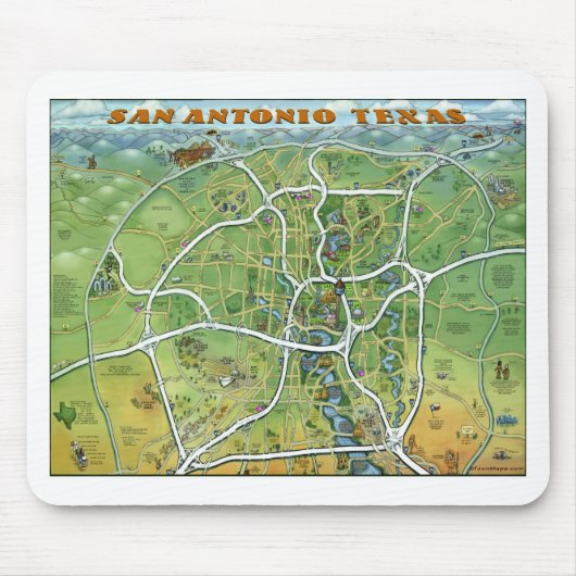 San Antonio Texas Cartoon Map Muismat (Voorkant)