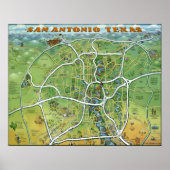 San Antonio Texas Cartoon Map Poster (Voorkant)