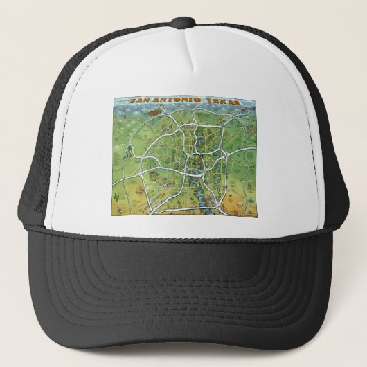 San Antonio Texas Cartoon Map Trucker Pet (Voorkant)