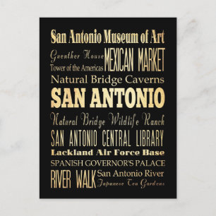 San Antonio Texas City State Typografie Art Briefkaart
