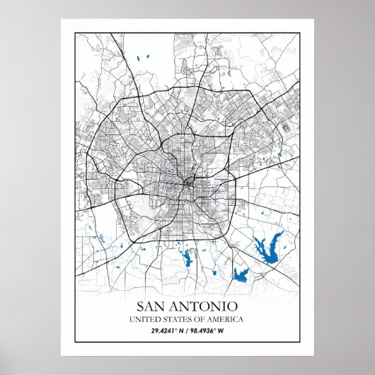 San Antonio Texas City Travel City-kaart Poster (Voorkant)
