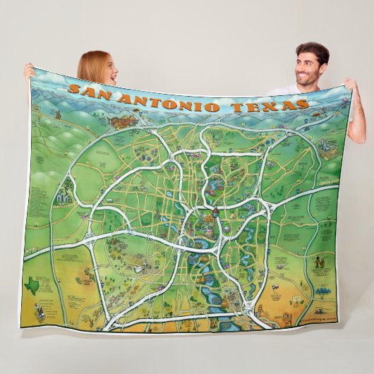 San Antonio Texas Fun Map Fleece Deken (In situ)