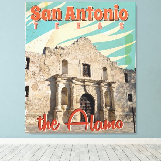 San Antonio, Texas, het Alamo-reisposter Canvas Afdruk (Insitu (Houten vloer))